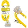 thumbnail image 1 of HONDERSON 10 FT Lighted Outdoor Extension Cord with 3 Power Outlets,12/3 SJTW Heavy Duty Yellow Extension Cable with 3 Prong Grounded Plug for Safety,UL Listed, 1 of 6