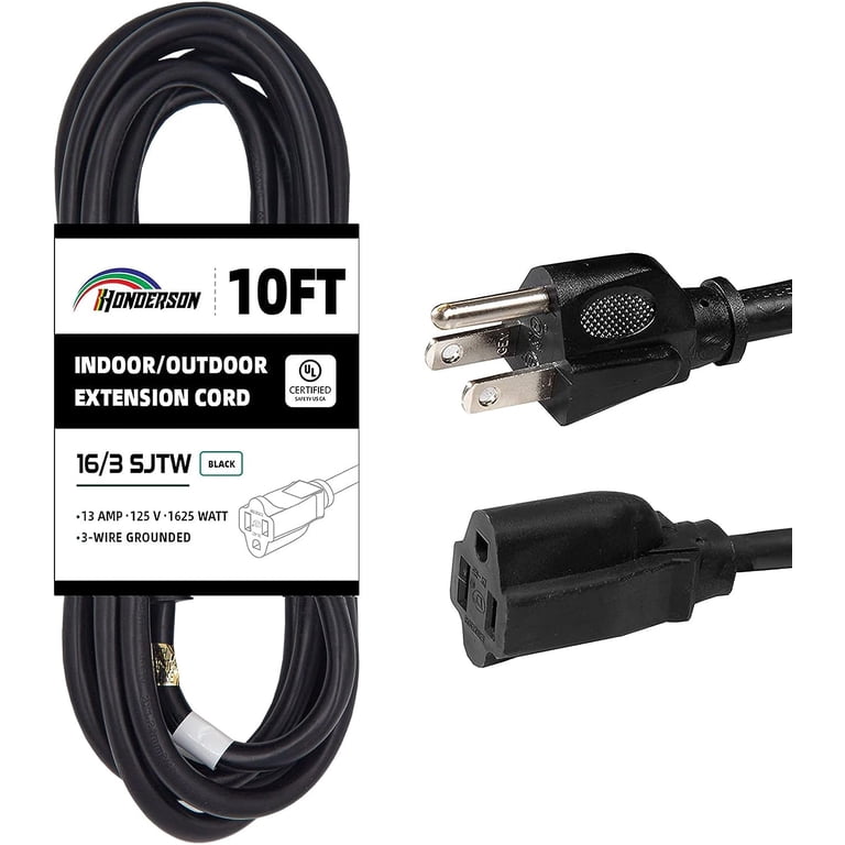 HONDERSON 10FT GFCI Outdoor Extension Cord - 16 Gauge 3 Prong SJTW, Lighted End, UL Listed, All-Weather For Tools & Lights