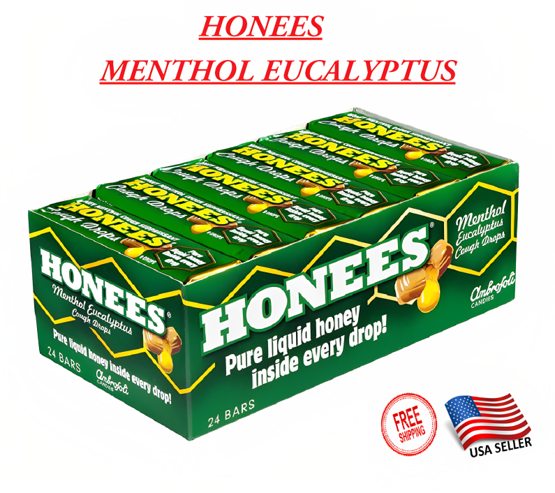 HONEES Menthol Eucalyptus Cough Drops, 9Drop Bars (Pack of 24
