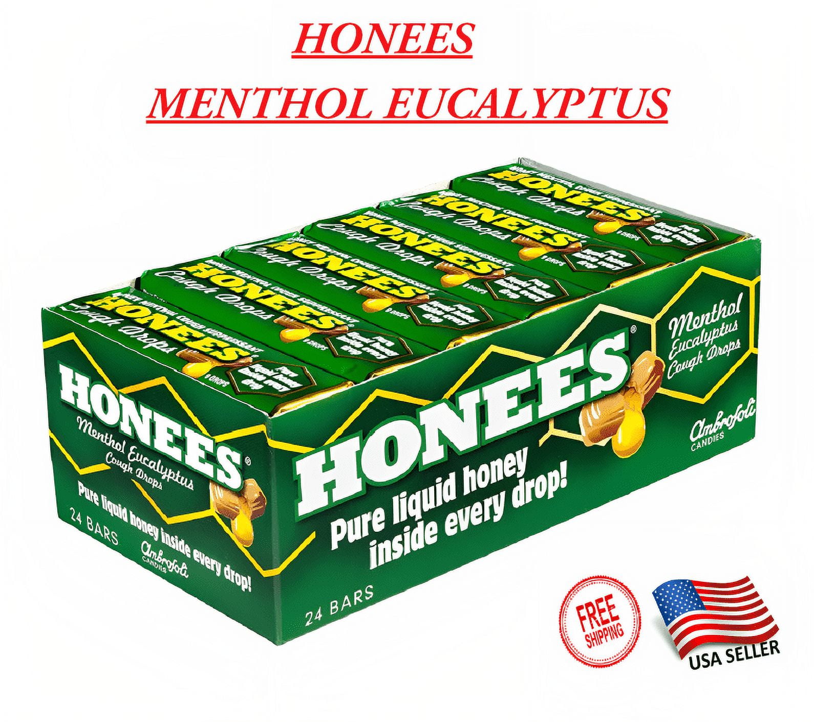 HONEES Menthol Eucalyptus Cough Drops, 9Drop Bars (Pack of 24