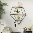 thumbnail image 1 of HONEIER 3 Tier Wall Shelves with Hook, Pentagon Wall Mounted Floating Shelves, Metal Bracket and Wood Decorative Storage Shelf for Living, Dining Room, Office, Bedrooms, 1 of 7