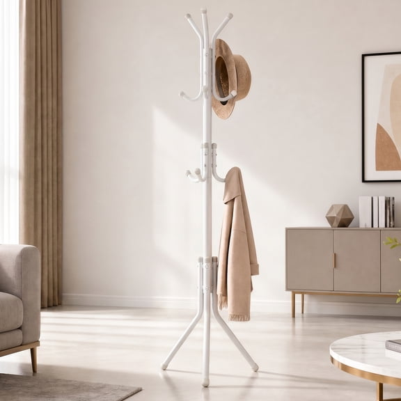 HONEIER Coat Rack, 68.9in Coat Rack Stand, Freestanding Coat Rack with 9 Hooks for Entryway Bedroom Living Room, White