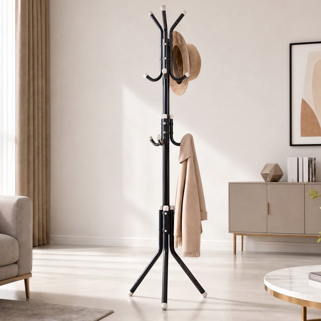 HONEIER Coat Rack, 68.9in Coat Rack Stand, Freestanding Coat Rack with 9 Hooks for Entryway Bedroom Living Room, Black