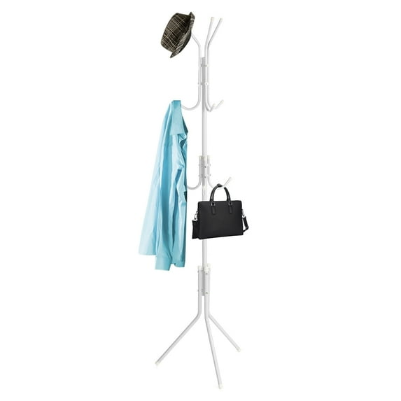 HONEIER 9 Hooks Coat Rack Stand Simple Freestanding Standing Coat and Hat Hanger Organizer Rack, Black, White