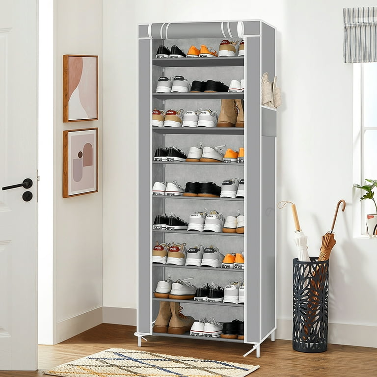 10-Tier Shoe Rack Organizer , Tall Shoe Storage for Closets Non-Woven  Fabric Metal Sturdy Shoe Shelf Tower Cabinet for Entryway (Gray) 