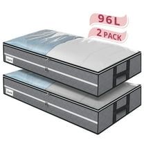 HONEIER 96L Under Bed Storage Bags with Reinforced Handle, 2Pcs Underbed Storage Containers with Extra Zipper, Foldable Visible Closet Storage Organizers