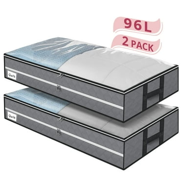 HONEIER 96L Under Bed Storage Bags with Reinforced Handle, 2Pcs Underbed Storage Containers with Extra Zipper, Foldable Visible Closet Storage Organizers