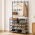 thumbnail image 1 of HONEIER Coat Rack, Coat Rack Stand with 8 Removable Hooks and 5 Storage Shelves, Modern Industrial Style Coat Tree for Entryway Hallway 31*10*67 Inch Hall Tree Shoe Rack, 1 of 9