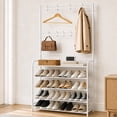 thumbnail image 1 of HONEIER Coat Rack, Coat Rack Stand with 8 Removable Hooks and 5 Storage Shelves, Modern Industrial Style Coat Rack Stand for Entryway Hallway 31*10*67 Inch Hall Tree Shoe Rack, White, 1 of 6