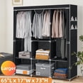thumbnail image 1 of HONEIER Extra Large Closet Wardrobe, 65"Lx 73"H Portable Closet with 3 Hanging Rods, Shelves and 4 Side Pockets, Clothes Storage Organizer with Cover, Easy Assembly, Black, 1 of 9