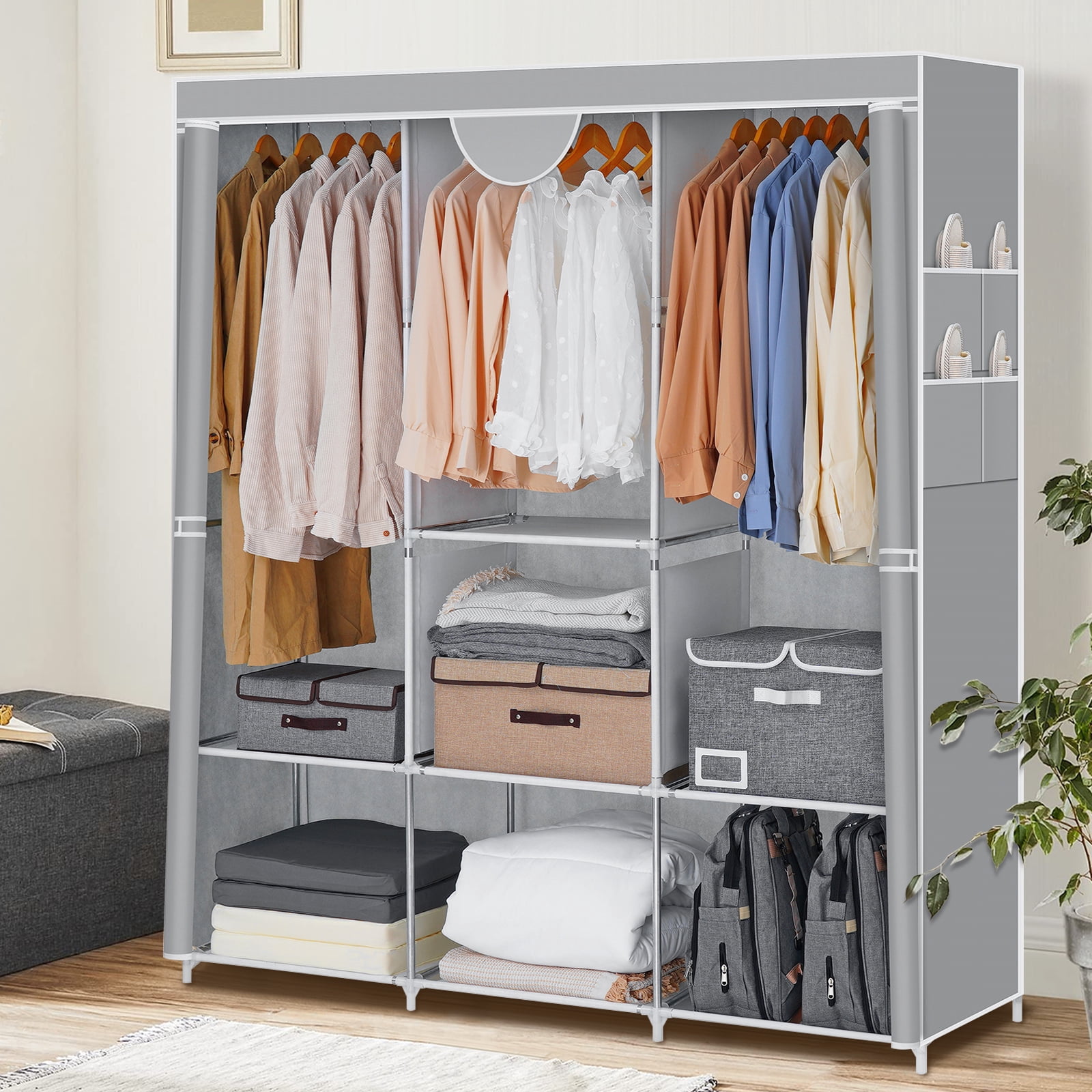 HONEIER Extra Large Portable Closet 65x 73 inch Closet Wardrobe with 3 Hanging Rods 7 Shelves ...