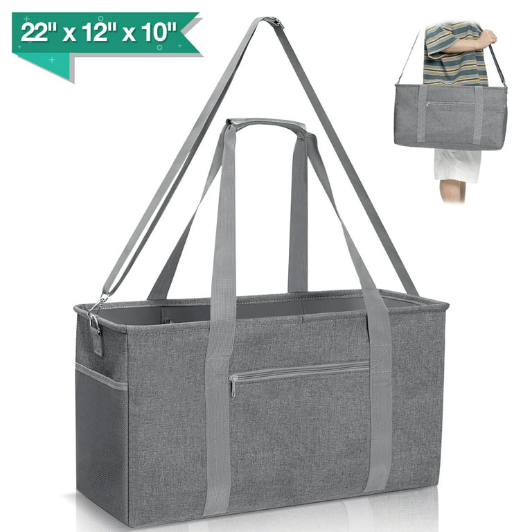 Honeier Extra Large Utility Tote Bag with Removable Shoulder Strap, Collapsible Car Trunk Organizer, Baby Diaper Caddy, Linen Fabric Reusable Grocery
