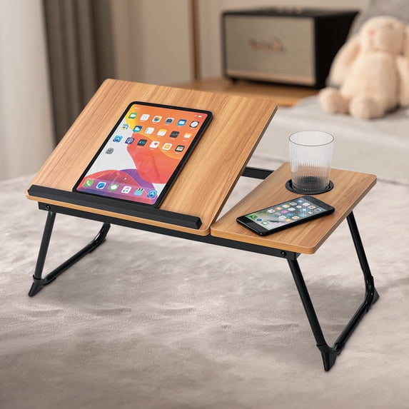 HONEIER Laptop Desk with 5 Adjustable Angles, Foldable Lap Desk with Cup Slot, Bed Desk Tray Table for Eating Reading Working on Bed Couch Sofa, Folding Lap Tray for Home Office, Bedroom