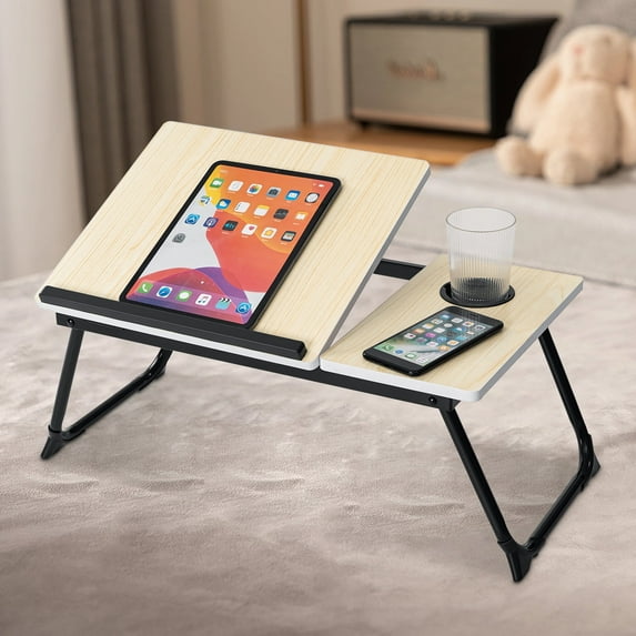HONEIER Laptop Desk with 5 Adjustable Angles, Folding Lap Tray with Cup Slot, Bed Desk Tray Table for Eating Reading Working on Bed Couch Sofa, Lap Desk for Home Office, Bedroom