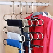 YEERSWAG  4 Pack S Shape 5 Tier Pants Hangers Space Saving,Stainless Steel Non Slip Trouser Hangers, Multi Layer Closet Organizer Hanger for Jeans, Pants, Skirts, Scarves, Belts
