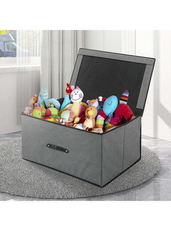 HONEIER Toy Box Storage, Clothes Storage Bags Organizers, Toy Chest, Collapsible Toy Storage Trunk with Flip-Top Lid, Kids Toy Bins,Gray/Brown(60*30*40cm)
