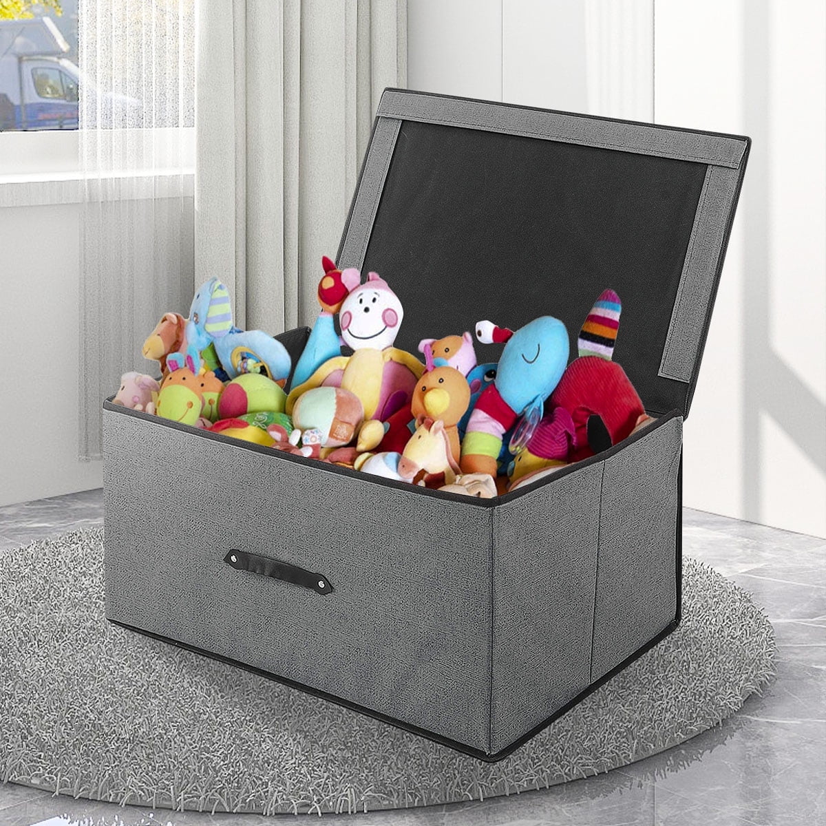 Honeier Toy Storage Collapsible Toy Box with Lid 24 x12 x16 inches Large Toy Chest Organizer for kids Clothes Storage Bin Grey