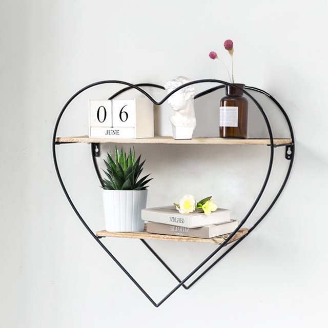 HONEIER Wall Shelves, 2 Tier Floating Shelves Heart Shape Wall Mounted ...