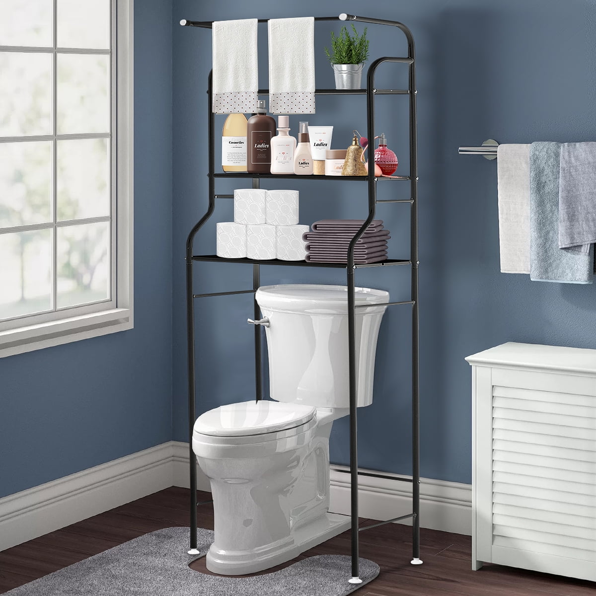 3-Tier Over the Toilet Storage, Metal Bathroom Spacesaver, Bathroom Stand  Storage Organizer, Easy Assembly,Grey