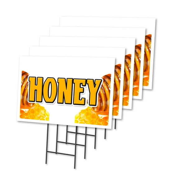 HONEY 5 Pack Of 12" x 16" Yard Sign & Stake | Advertise Your Business | Stake Included Image On Both Sides | Made in The USA
