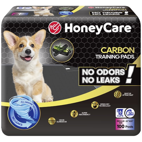 HONEY CARE All-Absorb Puppy Training Pads | Eliminating Urine Odor, Ultra Charcoal Dog Pee Pad (Carbon, L 22x23 inch, 100ct)