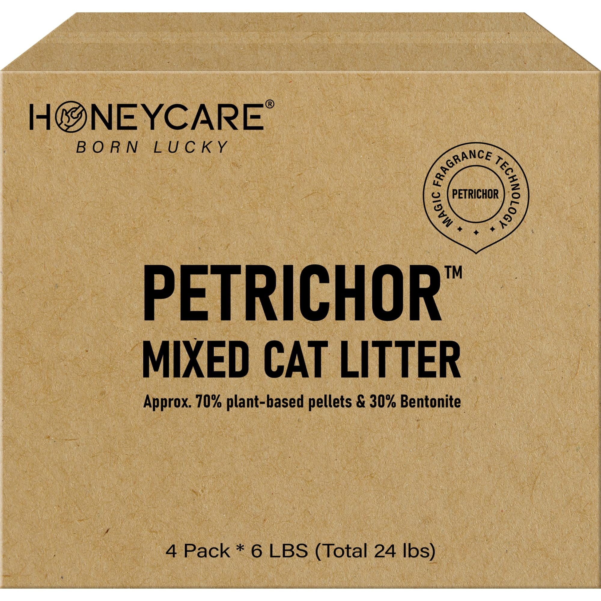 HONEY CARE Petrichor Mix Cat Litter ATT1I Tofu Cat Litter I Nature Plant-Based Pellets and Bentonite Sustainable I Low-Dust Qucik Clumping Superior Odor Control, 24-lbs Value Pack (6 lbs x 4)