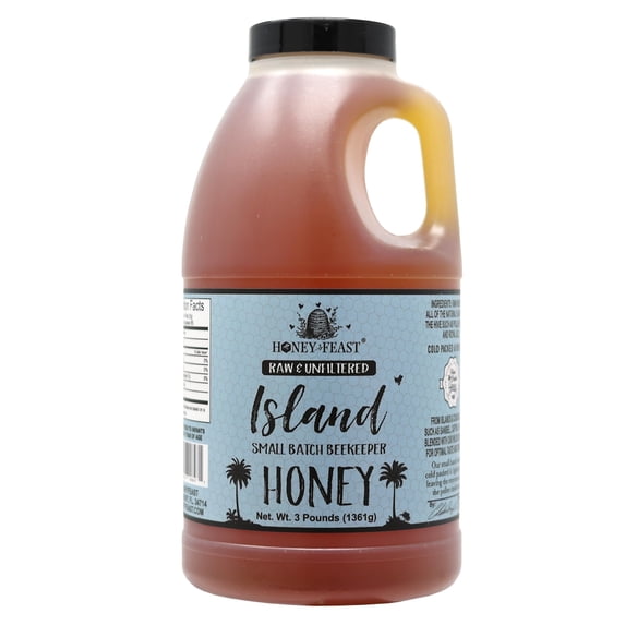 HONEY FEAST 3 Pounds Island Honey - Indulge in Raw & Unfiltered Small Batch Beekeeper's Delight