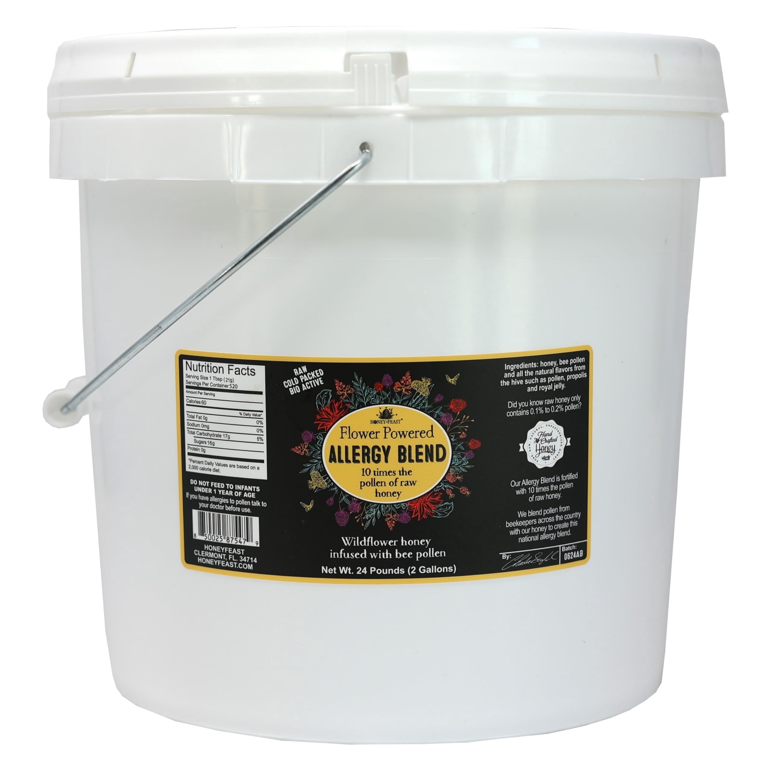 HONEY FEAST Bulk Allergy Blend Honey - 2-Gallon Bucket, Vast American Honey, Florida Crafted, Raw & Unfiltered, High Pollen Content, Directly from Central Florida Beekeepers