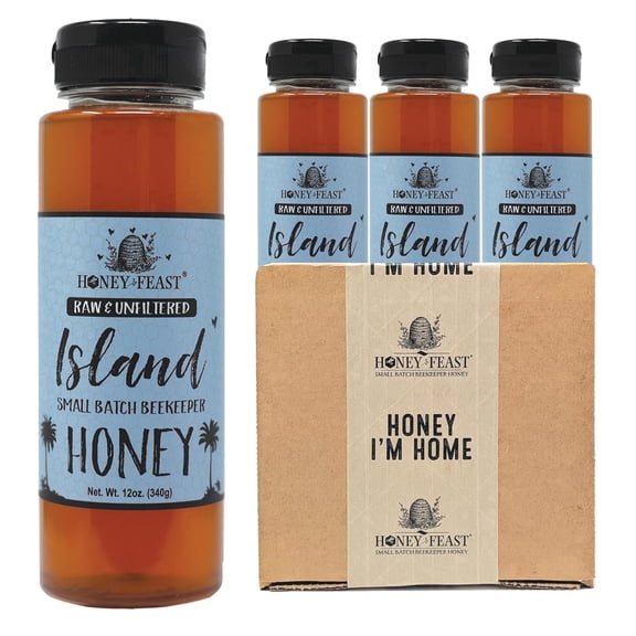 HONEY FEAST Island Honey 12OZ (Pack of 3) - Indulge in Raw & Unfiltered Small Batch Beekeeper's Delight