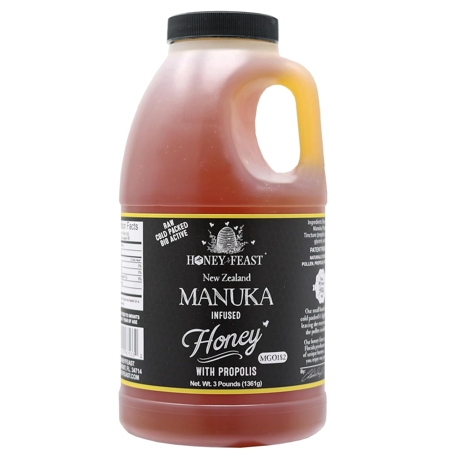 HONEY FEAST 3 Pounds Manuka & Propolis Infused Honey, MGO 182 – New Zealand Manuka Blend with Propolis, Patent-Pending Formula