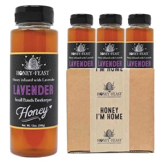 HONEY FEAST Organic Lavender Honey Jar 12OZ (Pack of 3) - Gourmet Flavored Honey | Tea, Cooking & Baking Companion | Crafted in Florida by Local Beekeepers