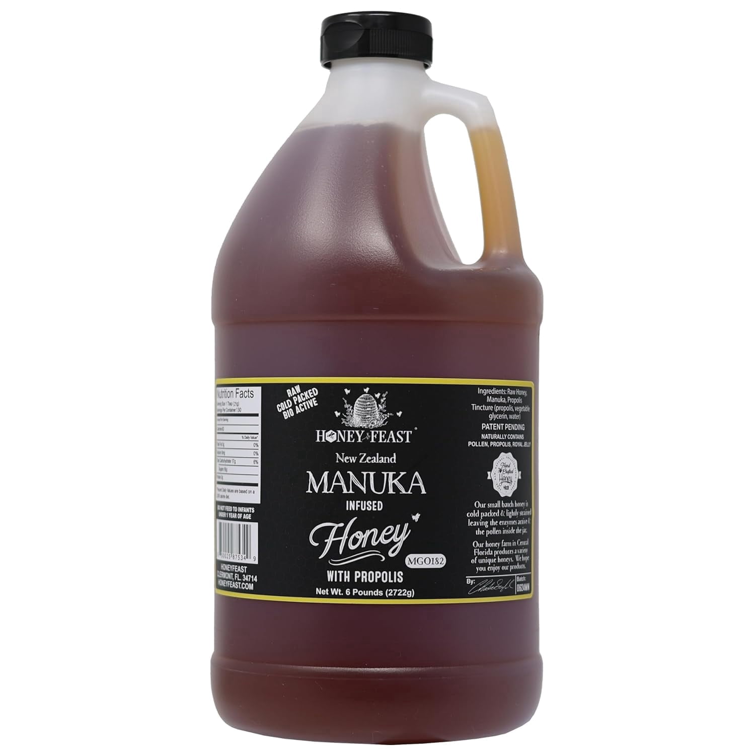 HONEY FEAST 6 Pounds Propolis Infused Raw Manuka Honey | New Zealand Manuka Blend with Propolis | MGO182 | Patent Pending Formula