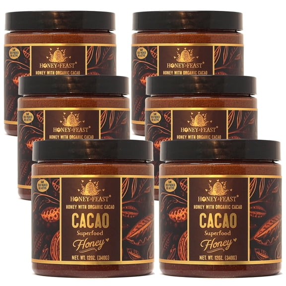 HONEY FEAST Raw Honey with Organic Cacao, 12oz (Pack of 6)