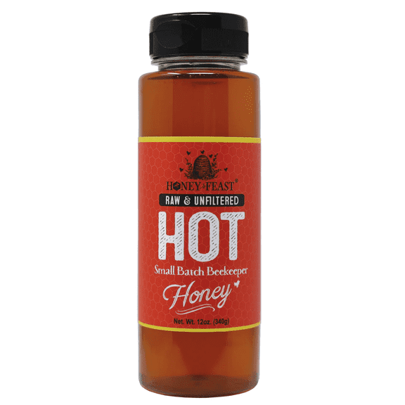 HONEY FEAST Raw Hot Honey | 12 Ounces | Unfiltered and Pure | Cold packed and hand poured in Florida, USA