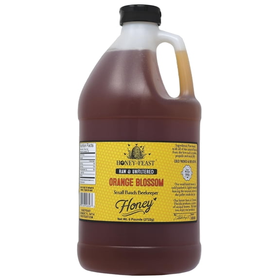 HONEY FEAST 6 Pounds Raw Orange Blossom Honey - All Natural, Unfiltered, Unheated, From Oranges, Perfect for Sweetening & Baking