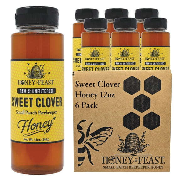 HONEY FEAST Sweet Clover Honey 12OZ Jar (Pack of 6) - Pure, Raw & Unfiltered | Authentic Honey for Connoisseurs