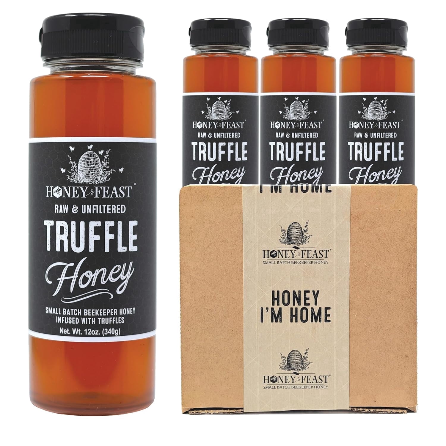 HONEY FEAST Truffle Honey 12OZ (Pack of 3) - Gourmet Infused Honey with Premium Black Truffle, Luxurious Truffle Sauce for Culinary Delights, Perfect Foodie Gift & Unique Flavor Experience