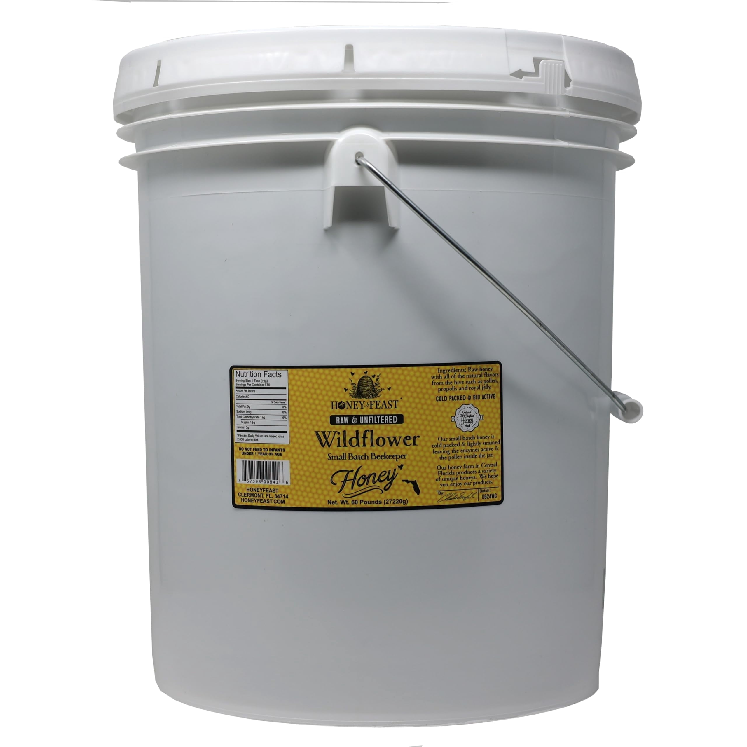 HONEY FEAST Wildflower Honey - 5 Gallon (60 pounds) Bulk Size, All Natural, Unfiltered, Unheated, Perfect for Sweetening & Baking