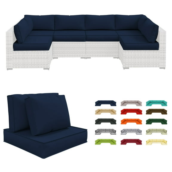 HONEY HOME 14 Piece Patio sectional cushions relacement set, 4" Outdoor Furniture Couch Cushion Fits 6-Seat Sectional Rattan Conversation Set, Waterproof, Fade-Resist