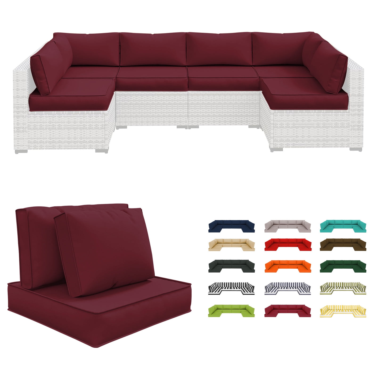 HONEY HOME 14 Piece Patio sectional cushions relacement set, 4" Outdoor Furniture Couch Cushion Fits 6-Seat Sectional Rattan Conversation Set, Waterproof, Fade-Resist