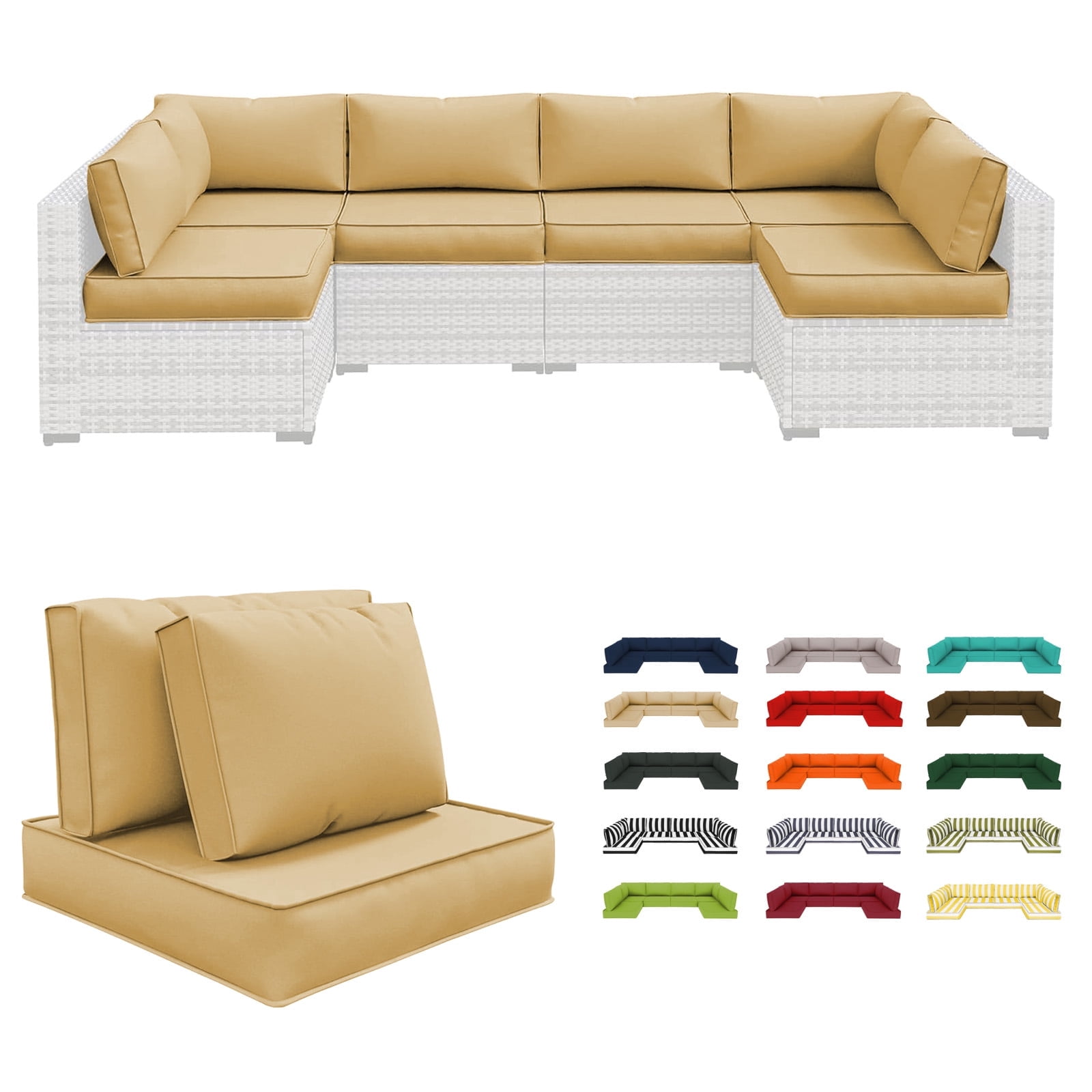 HONEY HOME 14 Piece Patio Sectional Cushions Relacement, 4" Outdoor Furniture Couch Cushion Fits 6-Seat Rattan Conversation Set, Waterproof, Fade-Resist