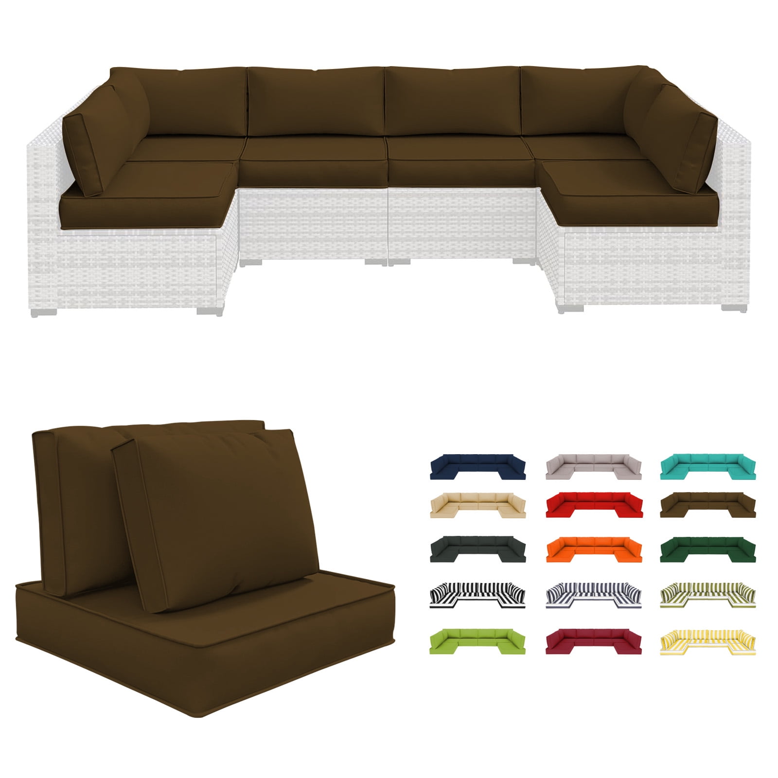 HONEY HOME 14 Piece Patio Sectional Cushions Relacement, 4" Outdoor Furniture Couch Cushion Fits 6-Seat Rattan Conversation Set, Waterproof, Fade-Resist