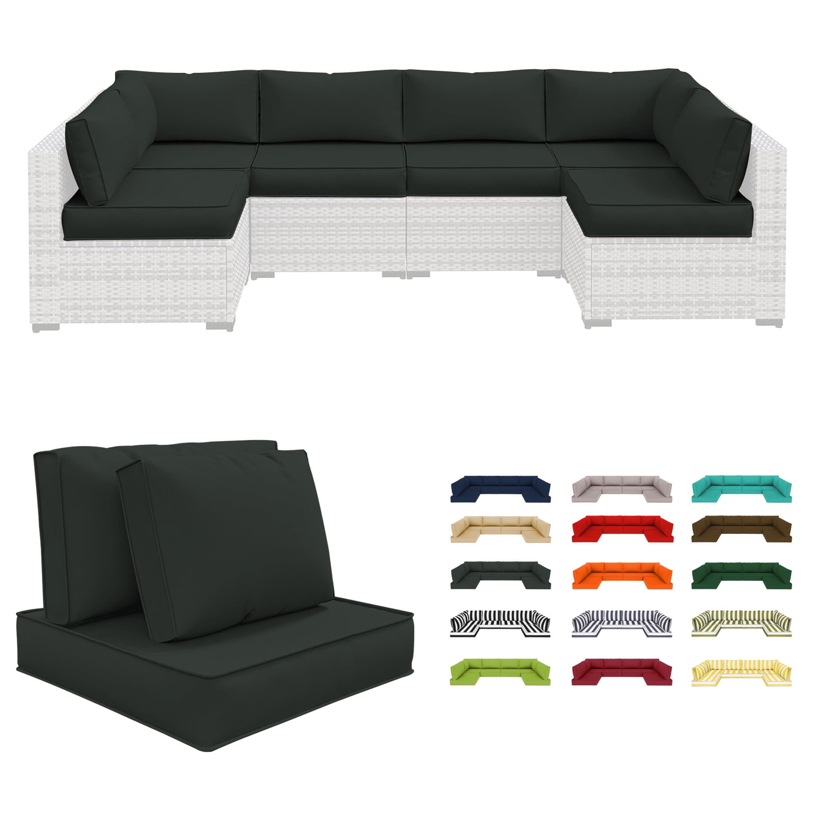 HONEY HOME 14 Piece Patio sectional cushions relacement set, 4" Outdoor Furniture Couch Cushion Fits 6-Seat Sectional Rattan Conversation Set, Waterproof, Fade-Resist