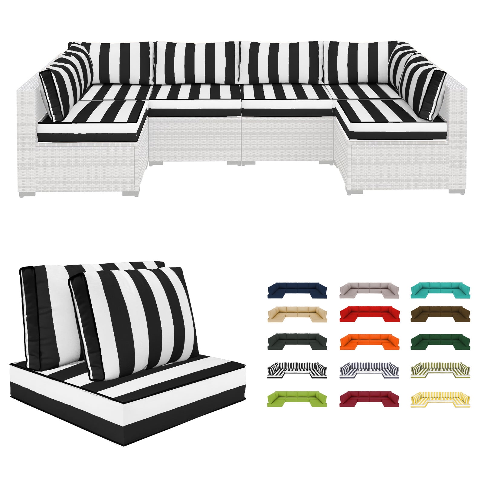 HONEY HOME 14 Piece Patio Sectional Cushions Relacement, 4" Outdoor Furniture Couch Cushion Fits 6-Seat Rattan Conversation Set, Waterproof, Fade-Resist