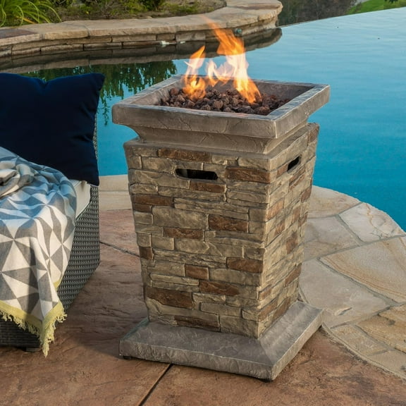 HONEY HOME 19.5" Outdoor Propane Fire Pit , 40,000 BTU MGO Fire Column , Tank Inside, Stone Gray