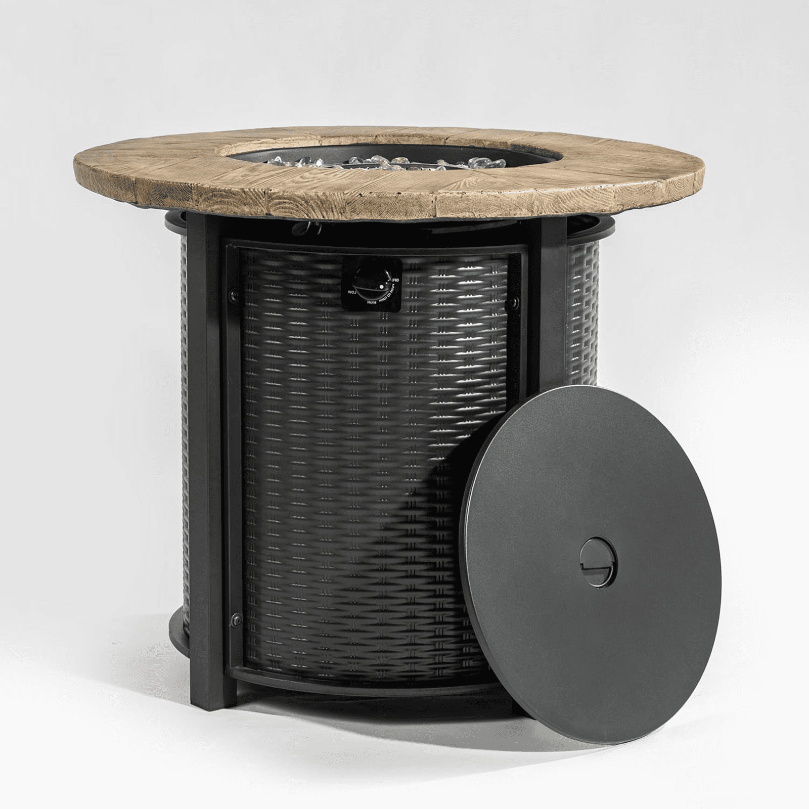 HONEY HOME 30" Round Propane Fire Pit Table, 50,000 BTU Steel Gas Fire Pit for Outdoor, Fire Table with Lid for Patio Deck Garden Backyard, Black.
