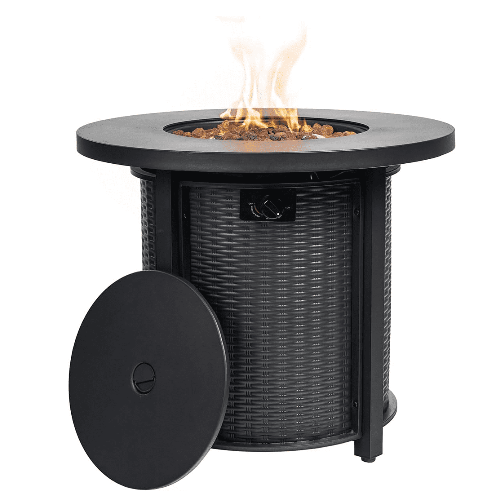 HONEY HOME 32" Round Propane Fire Pit Table, 50,000 BTU Steel Gas Fire Pit for Outdoor, Fire Table with Lid for Patio Deck Garden Backyard, Black.