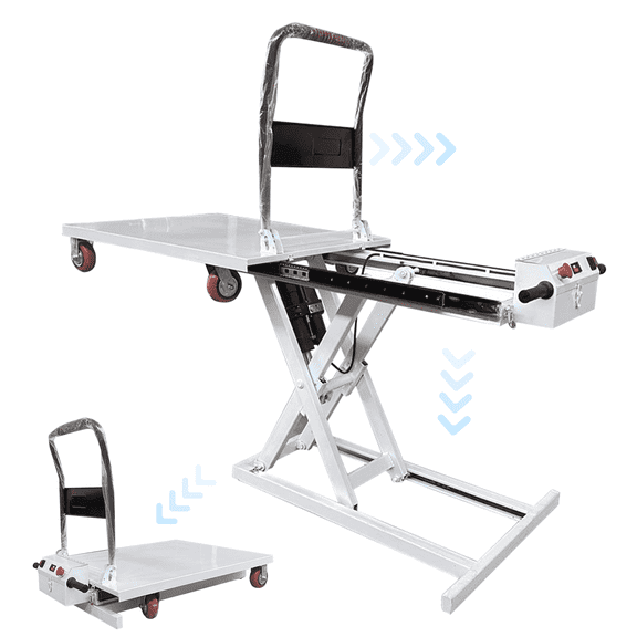 HONEY HOME 440lbs Capacity Hydraulic Lift Table Cart, 49.2" Lifting Height Electric Scissor Lift Table, Portable Electric Hydraulic Lifting Flatbed Handcart for Material Handling