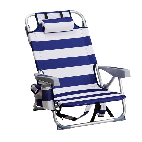 HONEY HOME Beach Chair, 5 Level Adjustable Positions Camping Chair with Back Storage Bag, Cooler Pouch and Side Bags for Beach Poolside Lawn