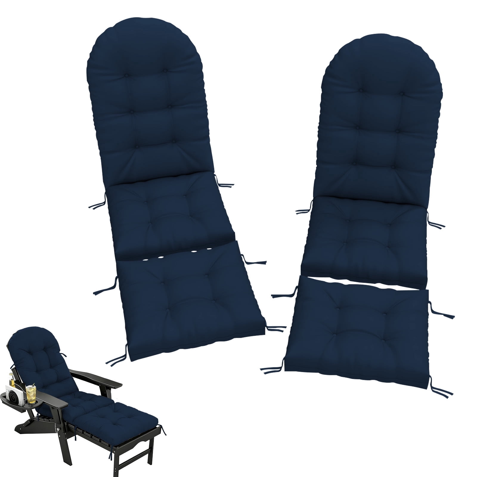 HONEY HOME Outdoor Adirondack Chair Cushions, 44x19x4 inch Waterproof Rocking Chair Cushion and 17x19 Ottoman pad for Patio, Garden